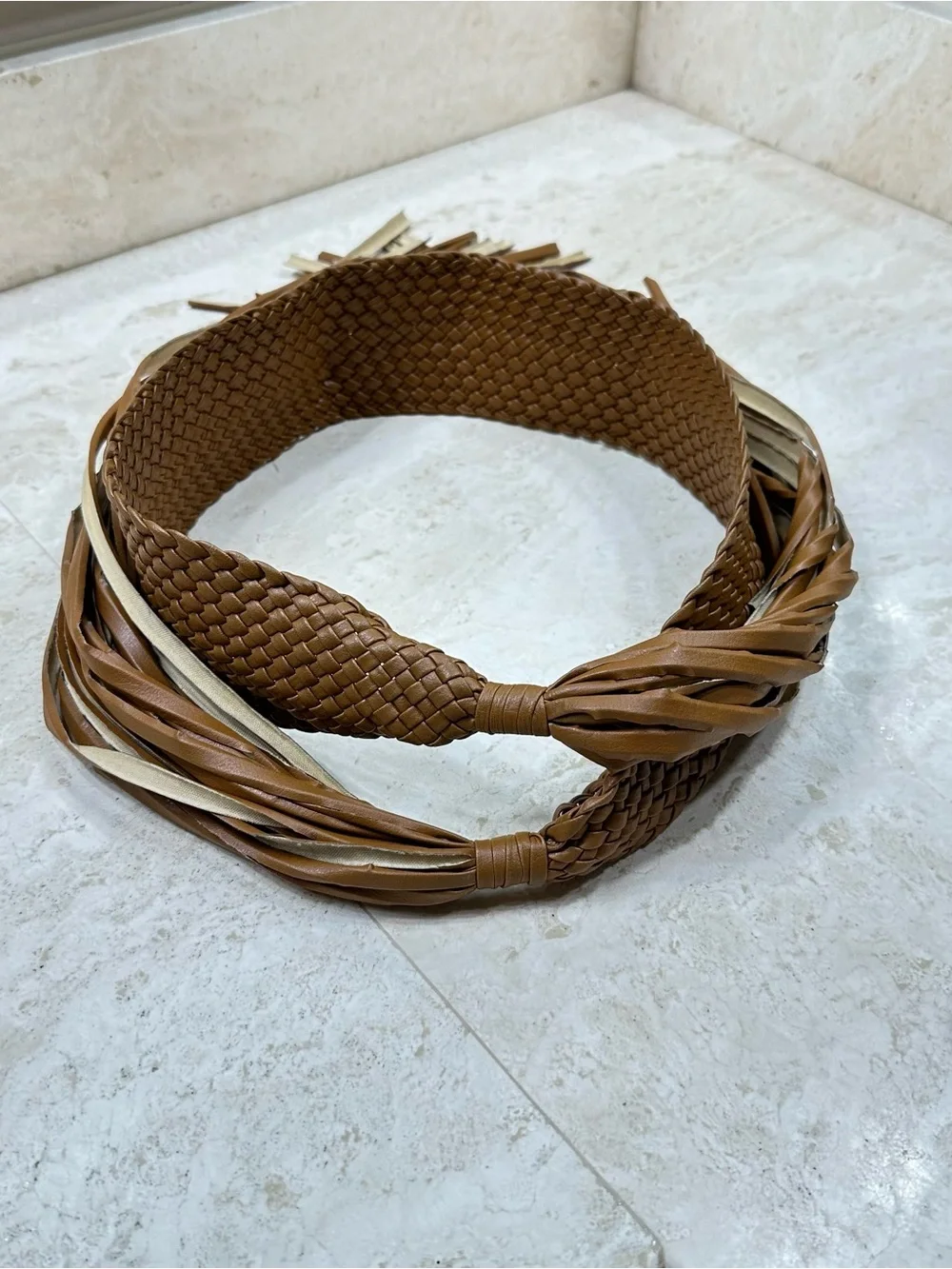 Woven Faux Leather Waist Belt in Cognac🌸